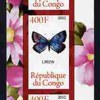 Congo 2012 Butterflies #1 imperf sheetlet containing 3 values unmounted mint
