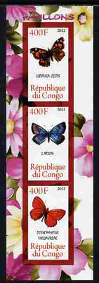 Congo 2012 Butterflies #1 imperf sheetlet containing 3 values unmounted mint
