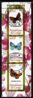 Congo 2012 Butterflies #2 perf sheetlet containing 3 values fine cto used