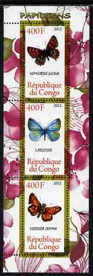 Congo 2012 Butterflies #2 perf sheetlet containing 3 values unmounted mint
