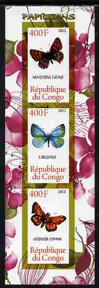 Congo 2012 Butterflies #2 imperf sheetlet containing 3 values unmounted mint