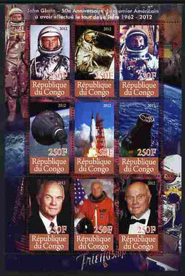 Congo 2012 Space - John Glenn perf sheetlet containing 9 values unmounted mint