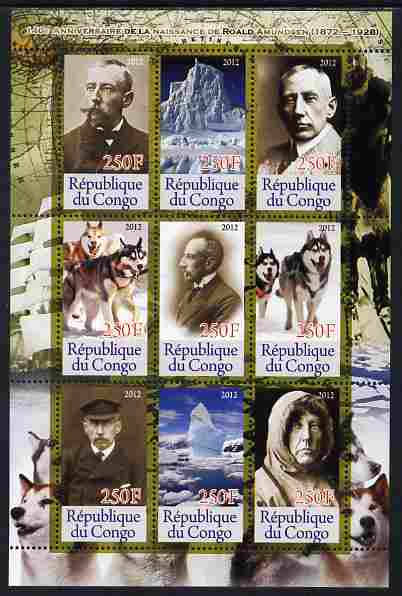 Congo 2012 Roald Amundsen perf sheetlet containing 9 values unmounted mint