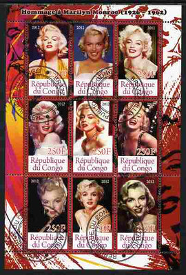 Congo 2012 Marilyn Monroe perf sheetlet containing 9 values fine cto used