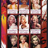 Congo 2012 Marilyn Monroe perf sheetlet containing 9 values unmounted mint