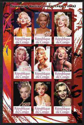 Congo 2012 Marilyn Monroe imperf sheetlet containing 9 values unmounted mint