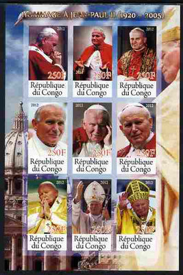 Congo 2012 Pope John Paul II imperf sheetlet containing 9 values unmounted mint