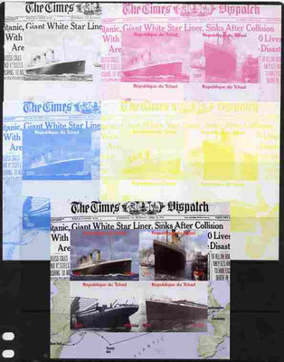Chad 2011 The Titanic - 100th Anniversary sheetlet containing 4 values - the set of 5 imperf progressive proofs comprising the 4 individual colours plus all 4-colour composite, unmounted mint.