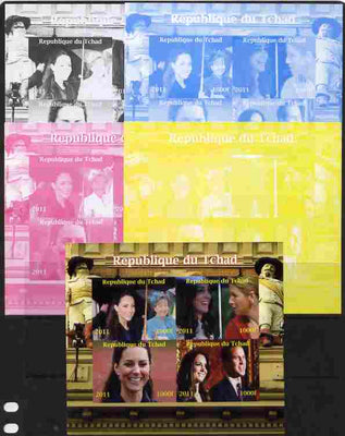 Chad 2011 Royal Visits - Kate & William sheetlet containing 4 values - the set of 5 imperf progressive proofs comprising the 4 individual colours plus all 4-colour composite, unmounted mint.