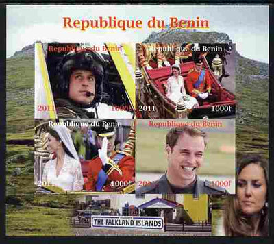 Benin 2011 Royal Visits - William in the Falklands imperf sheetlet containing 4 values unmounted mint. Note this item is privately produced and is offered purely on its thematic appeal