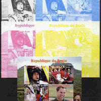 Benin 2011 Royal Visits - William in the Falklands sheetlet containing 4 values - the set of 5 imperf progressive proofs comprising the 4 individual colours plus all 4-colour composite, unmounted mint