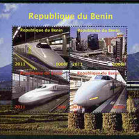 Benin 2011 Japanese High Speed Trains perf sheetlet containing 4 values unmounted mint. Note this item is privately produced and is offered purely on its thematic appeal