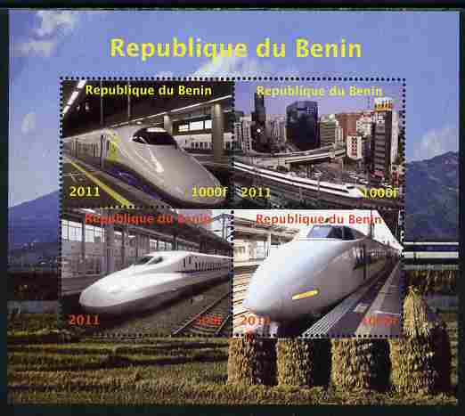 Benin 2011 Japanese High Speed Trains perf sheetlet containing 4 values unmounted mint. Note this item is privately produced and is offered purely on its thematic appeal