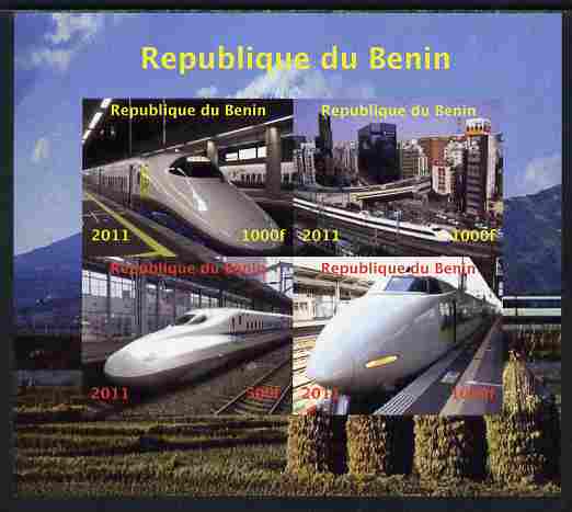 Benin 2011 Japanese High Speed Trains imperf sheetlet containing 4 values unmounted mint. Note this item is privately produced and is offered purely on its thematic appeal