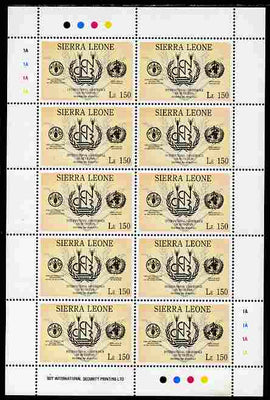 Sierra Leone 1992 Anniversaries & Events - International Conference on Nutrition 150L in complete perf sheetlet of 10 unmounted mint SG 1943