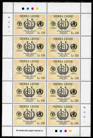 Sierra Leone 1992 Anniversaries & Events - International Conference on Nutrition 150L in complete perf sheetlet of 10 unmounted mint SG 1943