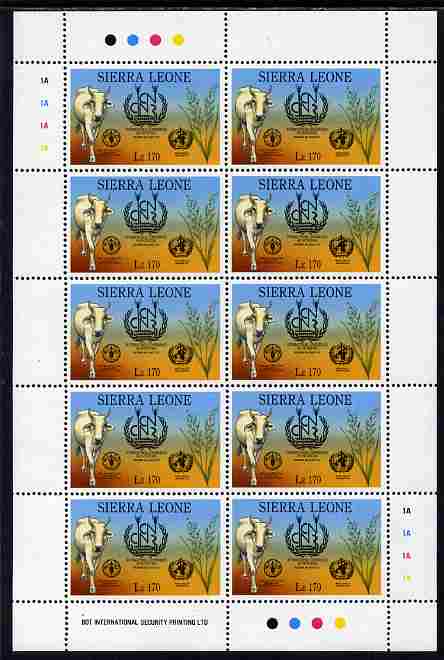 Sierra Leone 1992 Anniversaries & Events - International Conference on Nutrition 170L in complete perf sheetlet of 10 unmounted mint SG 1944