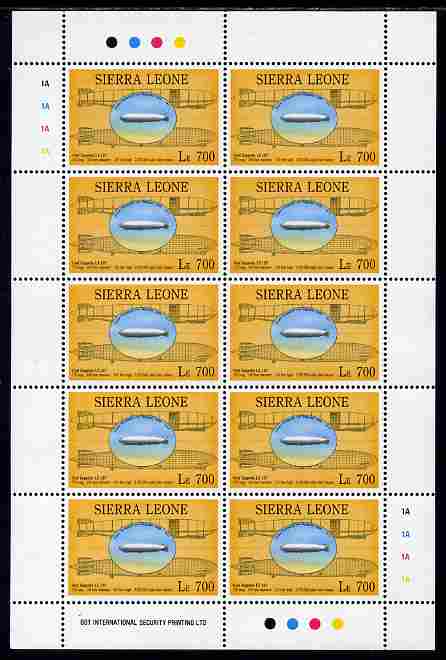 Sierra Leone 1992 Anniversaries & Events - Graf Zeppelin 700L in complete perf sheetlet of 10 unmounted mint SG 1953