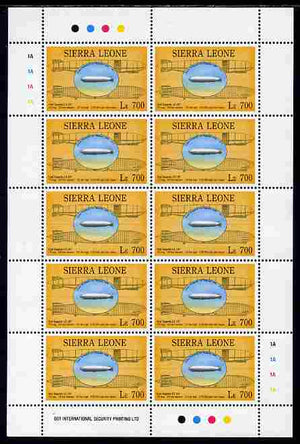 Sierra Leone 1992 Anniversaries & Events - Graf Zeppelin 700L in complete perf sheetlet of 10 unmounted mint SG 1953