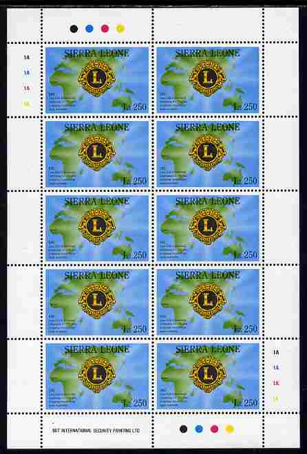 Sierra Leone 1992 Anniversaries & Events - International Lions Club 250L in complete perf sheetlet of 10 unmounted mint SG 1948