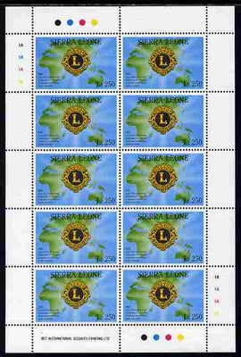 Sierra Leone 1992 Anniversaries & Events - International Lions Club 250L in complete perf sheetlet of 10 unmounted mint SG 1948