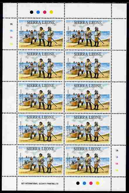 Sierra Leone 1992 Anniversaries & Events - Columbus 500L in complete perf sheetlet of 10 unmounted mint SG 1951