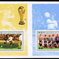 St Vincent - Bequia 1986 World Cup Football the $1 (Iraq Team) and $1.75 (Bulgaria v France) perf m/sheets in unissued uncut format, unmounted mint and rare having originated from the small stock of archive sheets produced by Format International