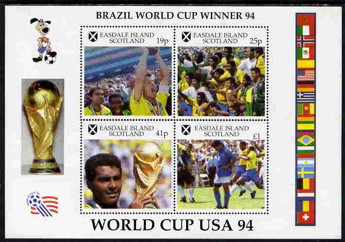Easdale 1994 Football World Cup - Brazil Winners perf sheetlet containing 4 values, unmounted mint