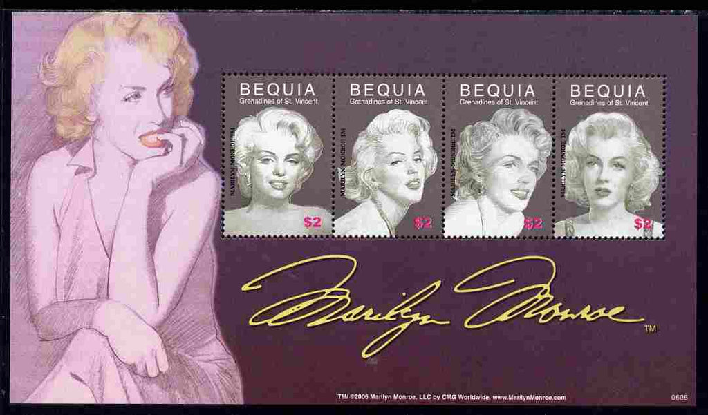 St Vincent - Bequia 2006 80th Birth Anniv of Marilyn Monroe perf sheetlet of 4 unmounted mint