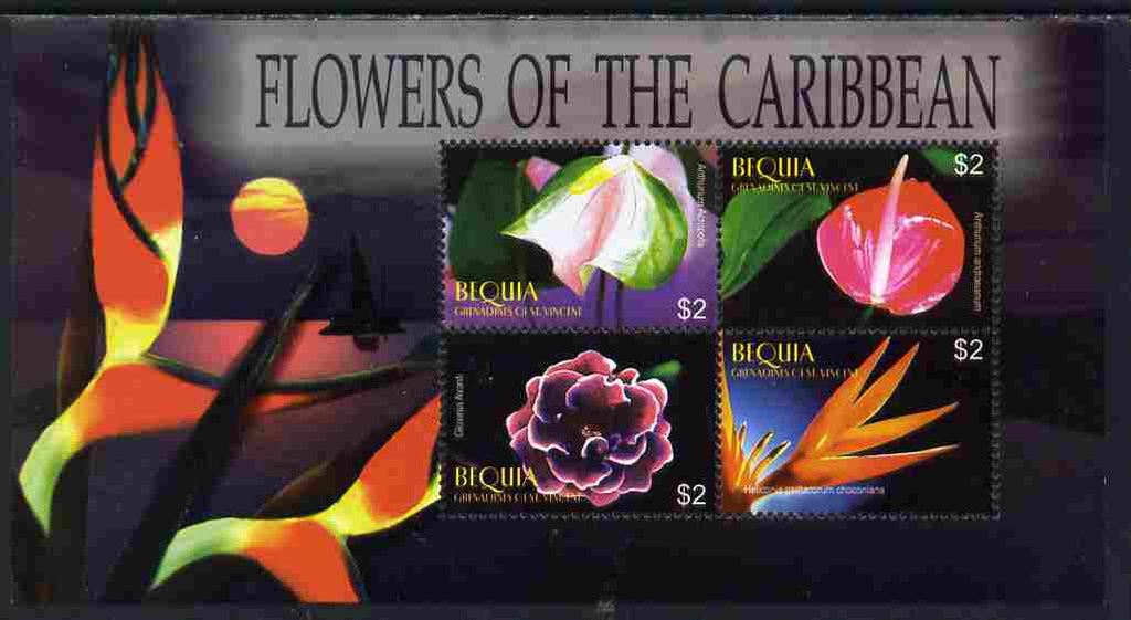 St Vincent - Bequia 2005 Flowers of the Caribbean perf sheetlet of 4 unmounted mint