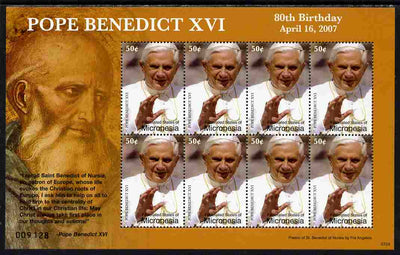Micronesia 2007 80th Birthday Pope Benedict XVI perf sheetlet of 8 unmounted mint, SG 1436a