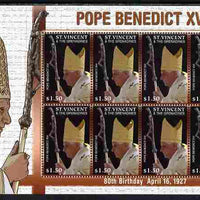 St Vincent 2007 80th Birthday Pope Benedict XVI perf sheetlet of 8 unmounted mint, SG 5676a