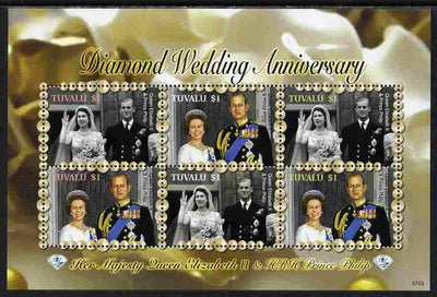 Tuvalu 2007 Diamond Wedding Anniv of Queen Elizabeth II & Duke of Edinburgh perf sheetlet of 6 unmounted mint, SG 1240a