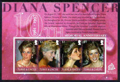 Turks & Caicos Islands 2007 10th Death Anniv of Diana, Princess of Wales perf sheetlet of 4 unmounted mint, SG 1882a