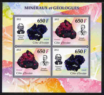 Ivory Coast 2012 Minerals & Geologists perf sheetlet containing 4 values unmounted mint
