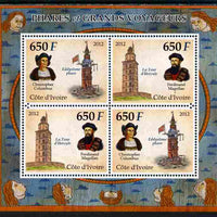Ivory Coast 2012 Lighthouses & Explorers perf sheetlet containing 4 values unmounted mint