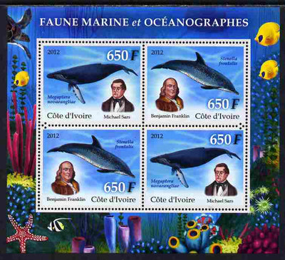 Ivory Coast 2012 Marine Mammals perf sheetlet containing 4 values unmounted mint