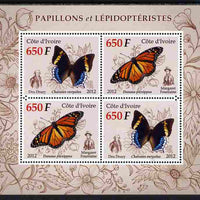 Ivory Coast 2012 Butterflies perf sheetlet containing 4 values unmounted mint