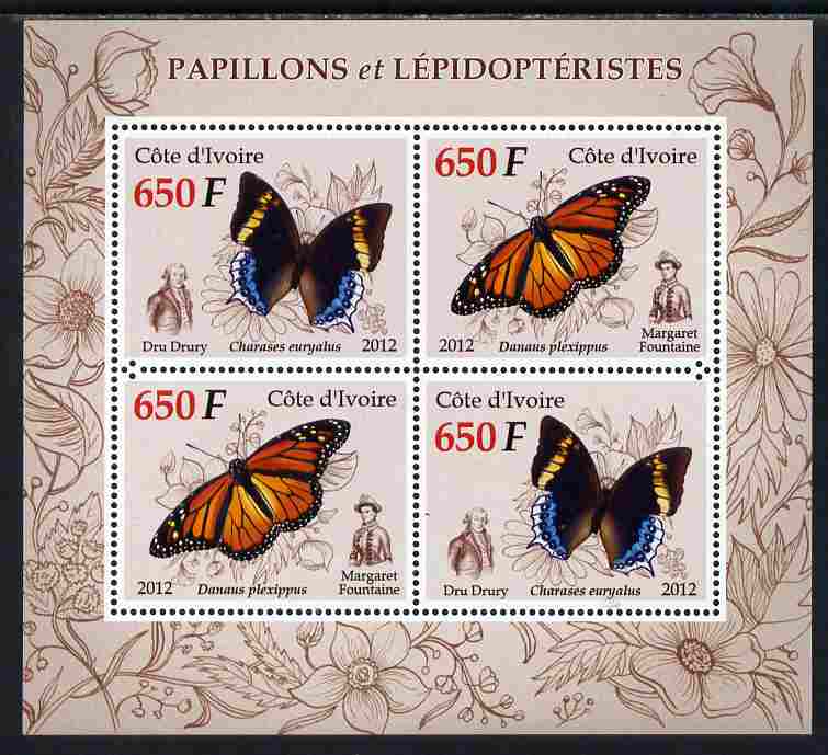 Ivory Coast 2012 Butterflies perf sheetlet containing 4 values unmounted mint