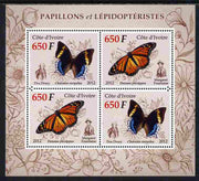 Ivory Coast 2012 Butterflies perf sheetlet containing 4 values unmounted mint