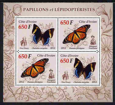 Ivory Coast 2012 Butterflies perf sheetlet containing 4 values unmounted mint