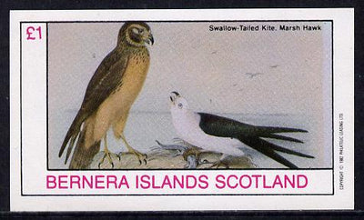 Bernera 1982 Birds #45 (Kite & Hawk) imperf souvenir sheet (£1 value) unmounted mint