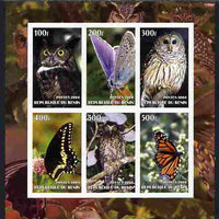 Benin 2004 Owls & Butterflies imperf sheetlet containing set of 6 values unmounted mint