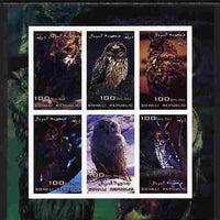 Somalia 2004 Owls imperf sheetlet containing 6 values unmounted mint. Note this item is privately produced and is offered purely on its thematic appeal