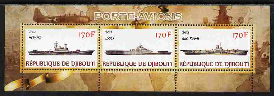 Djibouti 2012 Aircraft Carriers #1 perf sheetlet containing 3 values unmounted mint