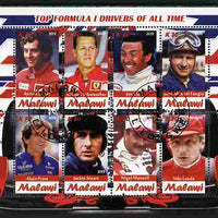 Malawi 2012 Top Formula 1 Drivers of All Time perf sheetlet containing 8 values fine cto used