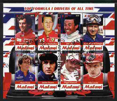Malawi 2012 Top Formula 1 Drivers of All Time perf sheetlet containing 8 values fine cto used