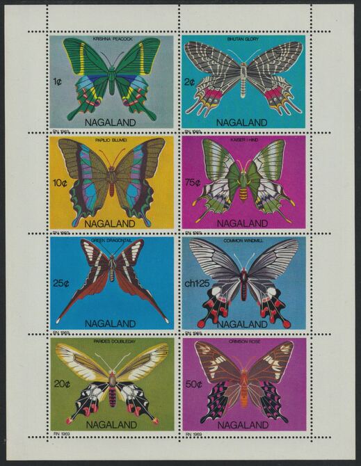 Nagaland 1971 Butterflies (Peacock, Dragontail, Crimson Rose etc) perf,set of 8 values complete unmounted mint