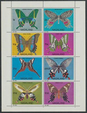Nagaland 1971 Butterflies (Peacock, Dragontail, Crimson Rose etc) perf,set of 8 values complete unmounted mint