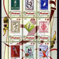 Malawi 2012 History of Olympic Philately #01 perf sheetlet containing 9 values unmounted mint